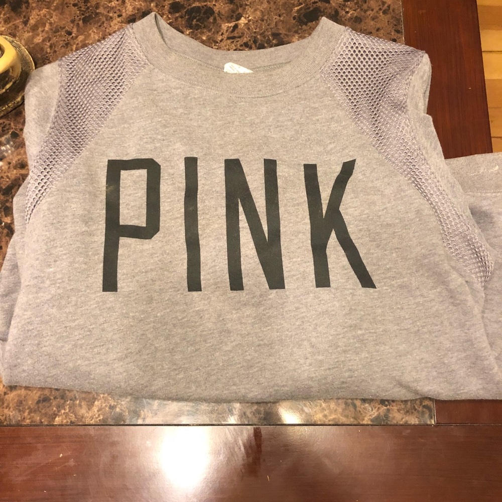 PINK grey crew neck sweatshirt
